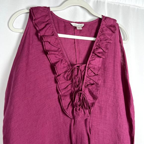 Garnet Hill Woman size‎ S 100% Linen Oversized Shift Dress Ruffle Tie Breathable - Picture 2 of 11